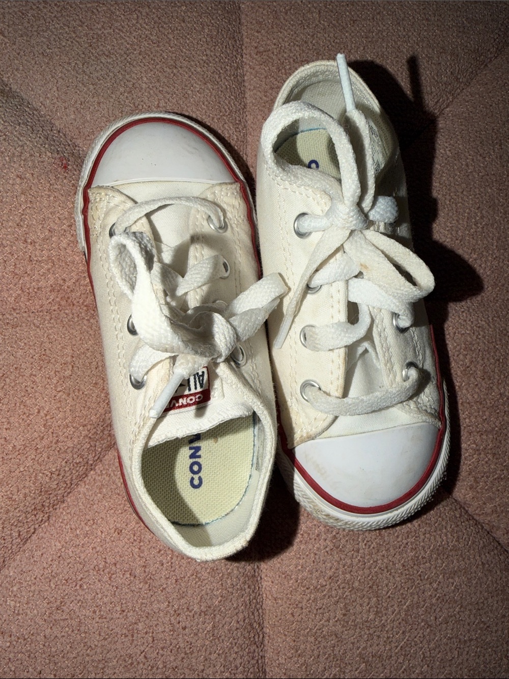 Kids White Canvas Lace-Up Sneakers with Red Trim - Converse